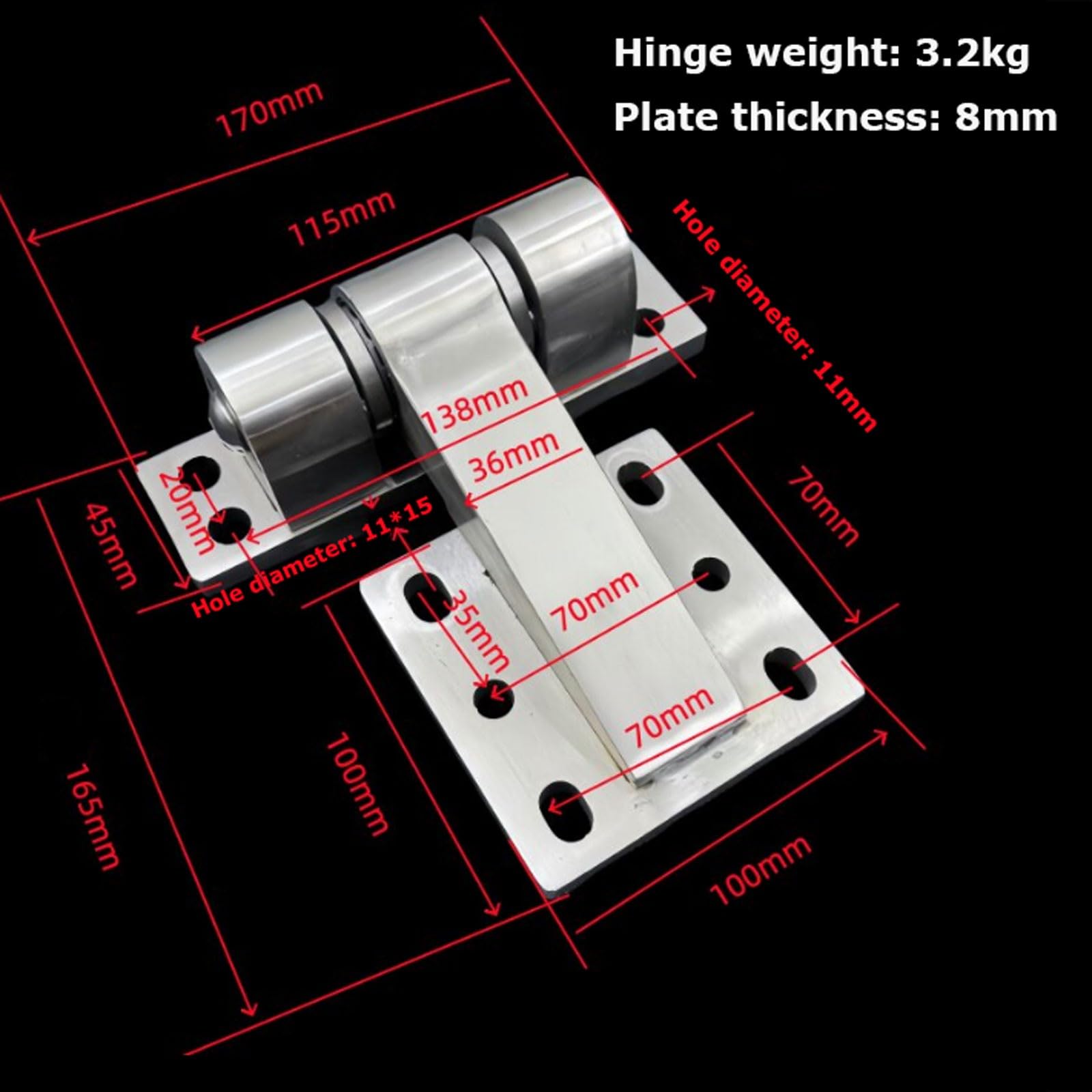 Bisagra de acero inoxidable 304 resistente engrosada, bisagra rodamiento plegable 180° for gabinete distribución industrial puerta grande