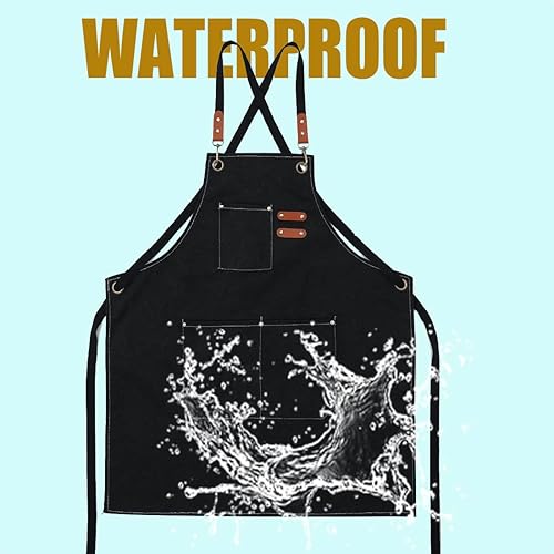 Miniatura 5 de ZHIRONGFA - Delantal de trabajo de lona impermeable y resistente al aceite adecuado para cocina jardinería trabajo café