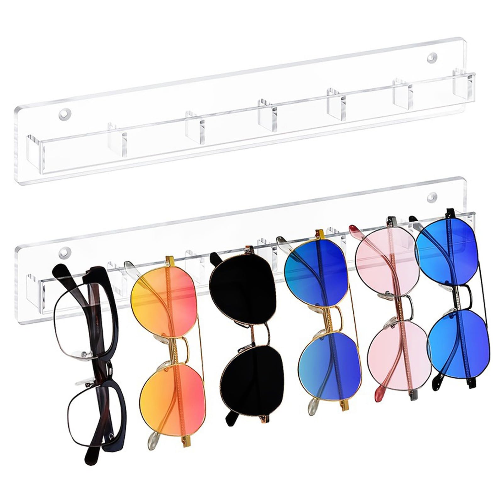 alloneslife Wall Mounted Acrylic Organizers for Sunglass and Eyeglasses, 12 Slot Display for Home or Retail Use Clear Acrylic Sunglass Holder Rack