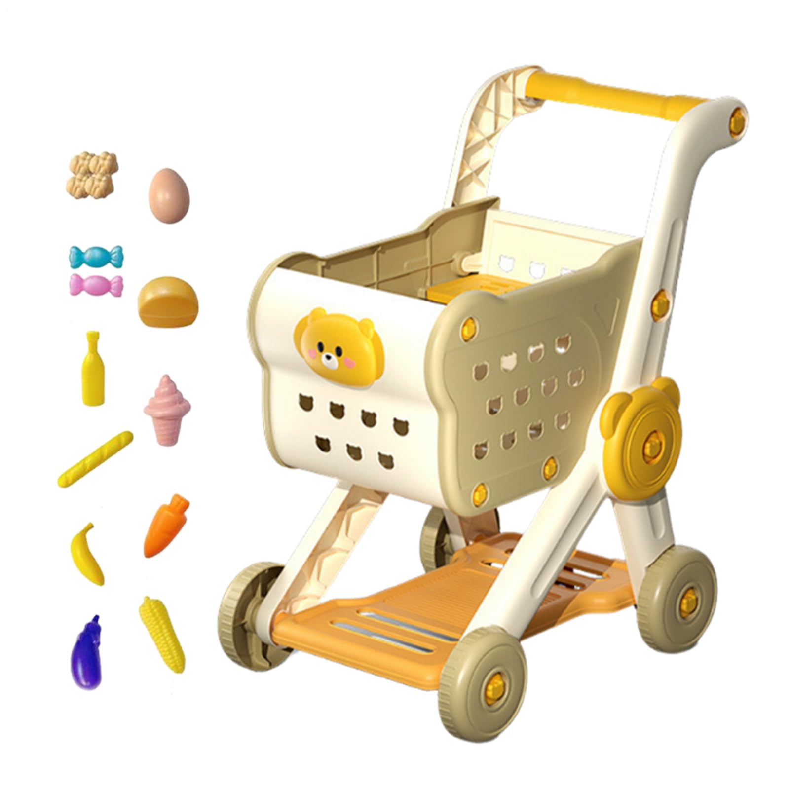Shopping Cart Kids, Grocery Cart Play Set 40 x 15,75 x 19,69 cm, zabawka edukacyjna z naczyniami roślinnymi, akcesoriami kuchennymi, zabawkami kuchennymi do zabawy rodzinnych i interaktywnych zajęć