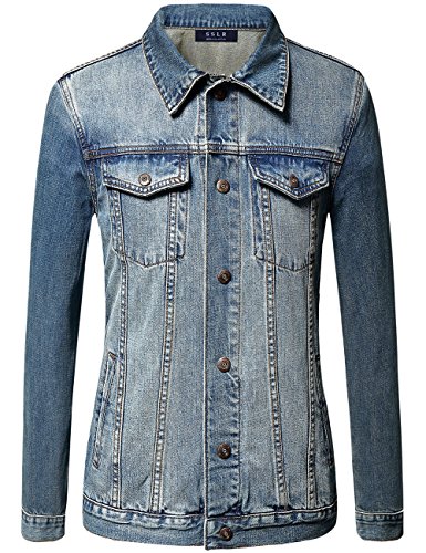 SSLR Men's Rugged Button Down Vintage Denim Trucker Jacket (X-Large, Blue)