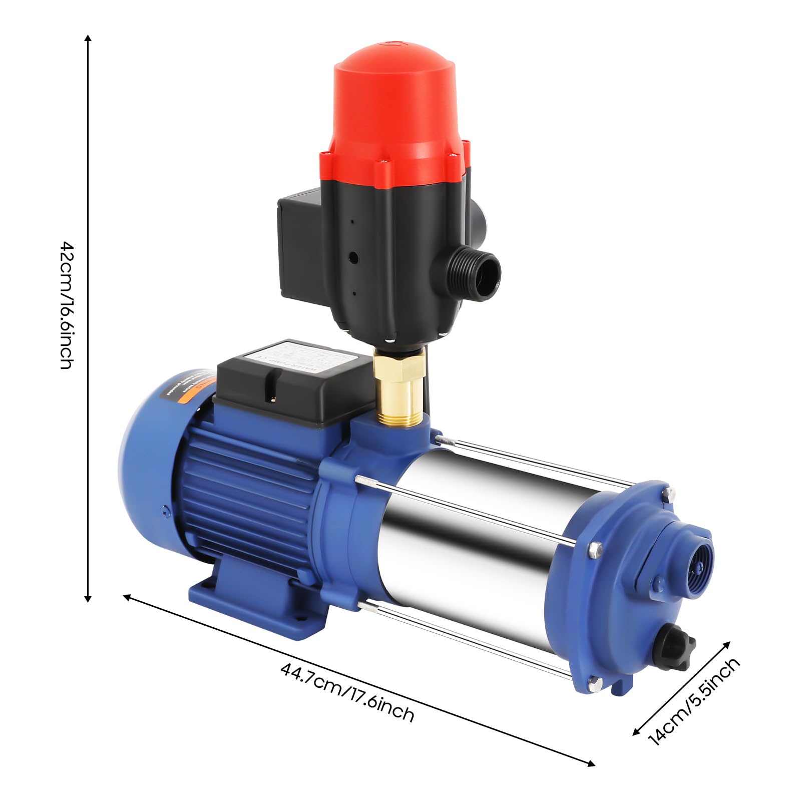 2500W Kreiselpumpe, 4000 L/H 5,5 bar Hauswasserwerk Gartenpumpe Hochdruch Centrifugal Pumpe mit Druckschalter 2850 U/min (Blau)