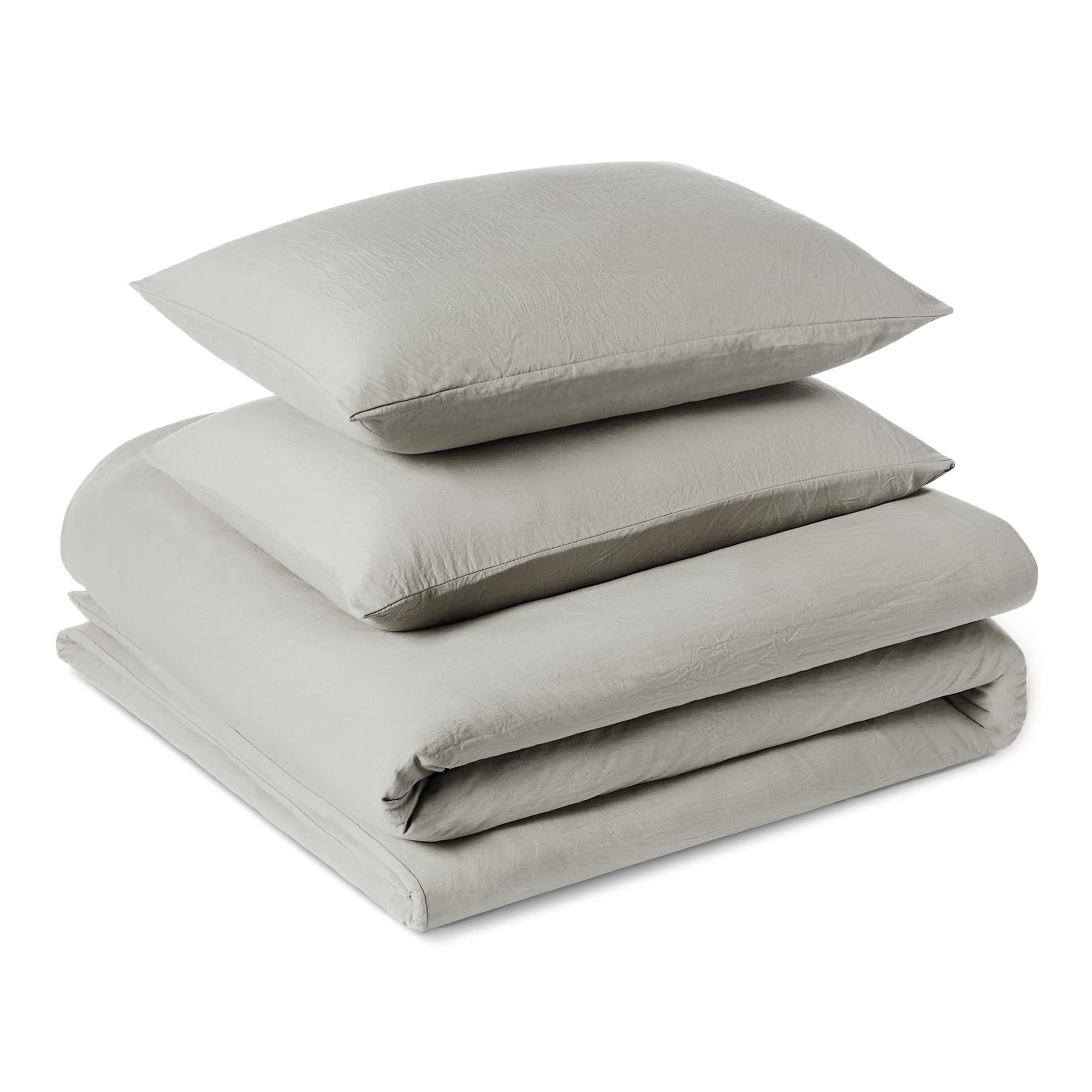 Amazon Basics 3-Piece Brushed Microfibre King Size Duvet Cover Set, Extra Soft Bedding, Relaxed Lived-In Look with Natural Creases, No Ironing Required, 225 x 220 cm & 2 Pillowcases 50 x 80 cm, Grey