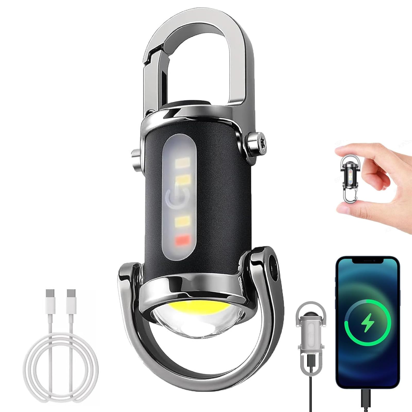 ALCOGOALL Portable Rechargeable Bright Keychain Flashlight Phone Charger, EDC Mini Flashlights, COB Keychain Work Light with Power Bank & 3 Modes, High Lumen Flashlight for Outdoor, Camping (Sliver)