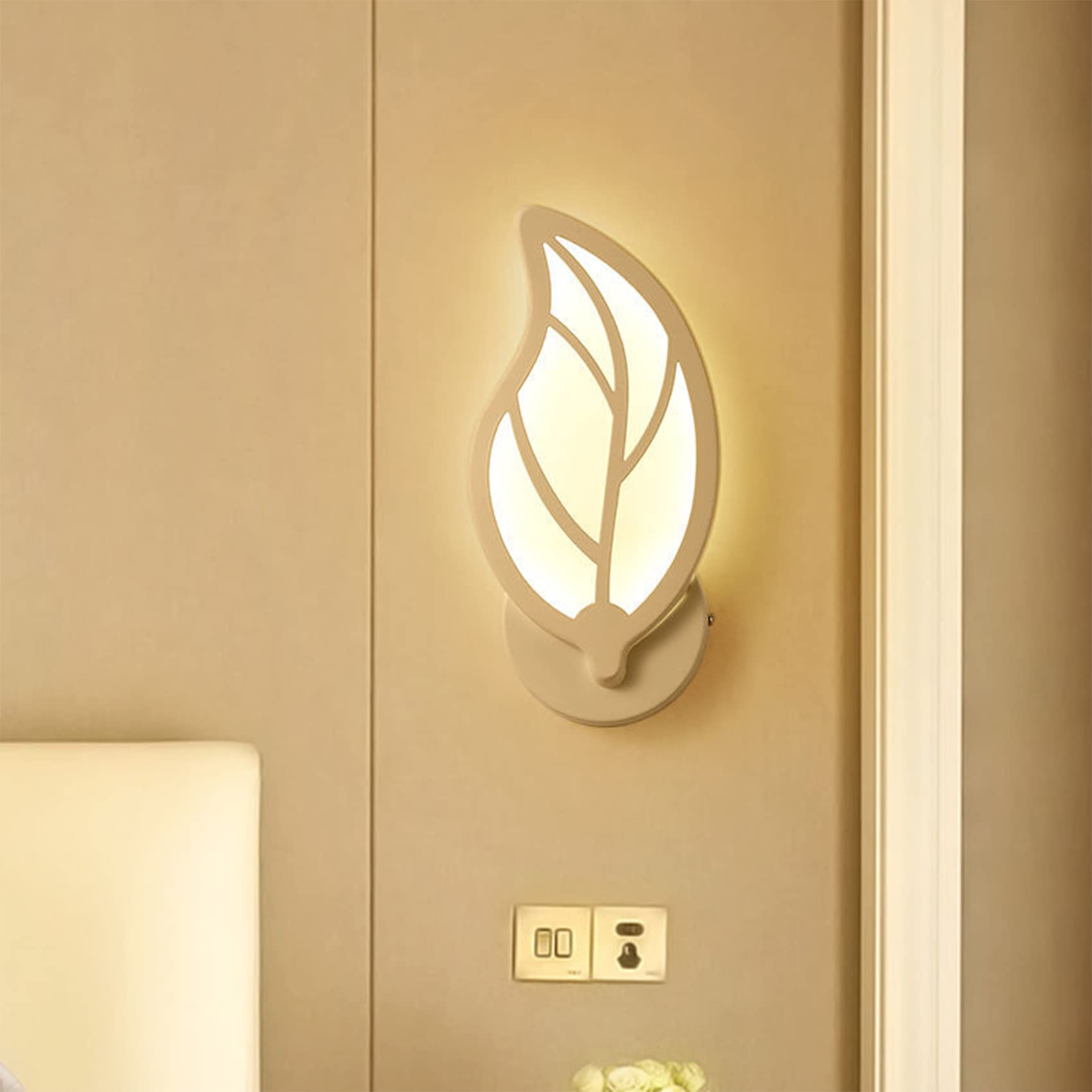 12W Wandleuchte Innen, Acryl Wandlampe Innen, Blatt Design Weiße LED Wandleuchte, Wandleuchte Kinderzimmer, Wandlampe Modern für Wohnzimmer, Schlafzimmer, Nachttisch (Dreifarbiges Licht)