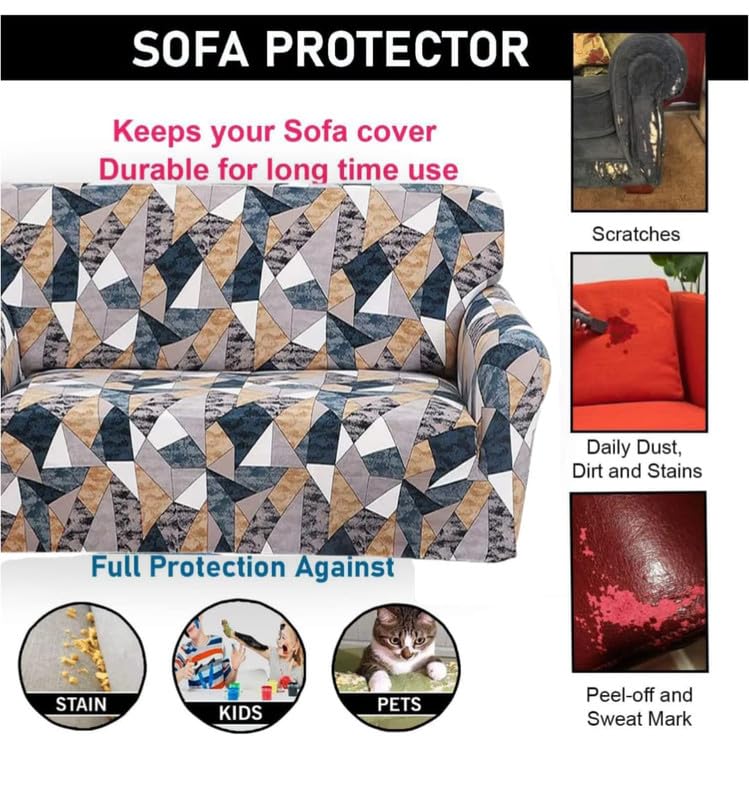 Image of HK 3 Seater Universal Elastic Sofa Cover | 360 Fully Covered Anti-Slip Washable Couch Cover Protector | 140 GSM Stretch Fit Polyester + Spandex Slipcover (180-230cm /SC-001-03)