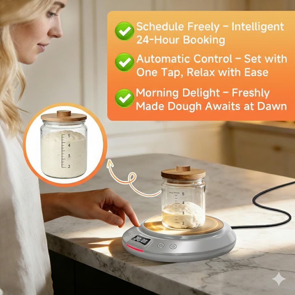 Sourdough Starter Warmer，2026 Upgrade Heating Plate, Bread Maker Machine Helper, 1°F Control (65–110°F), 24H Timer, Sourdough Tools，Perfect for Home Baking (Silver)