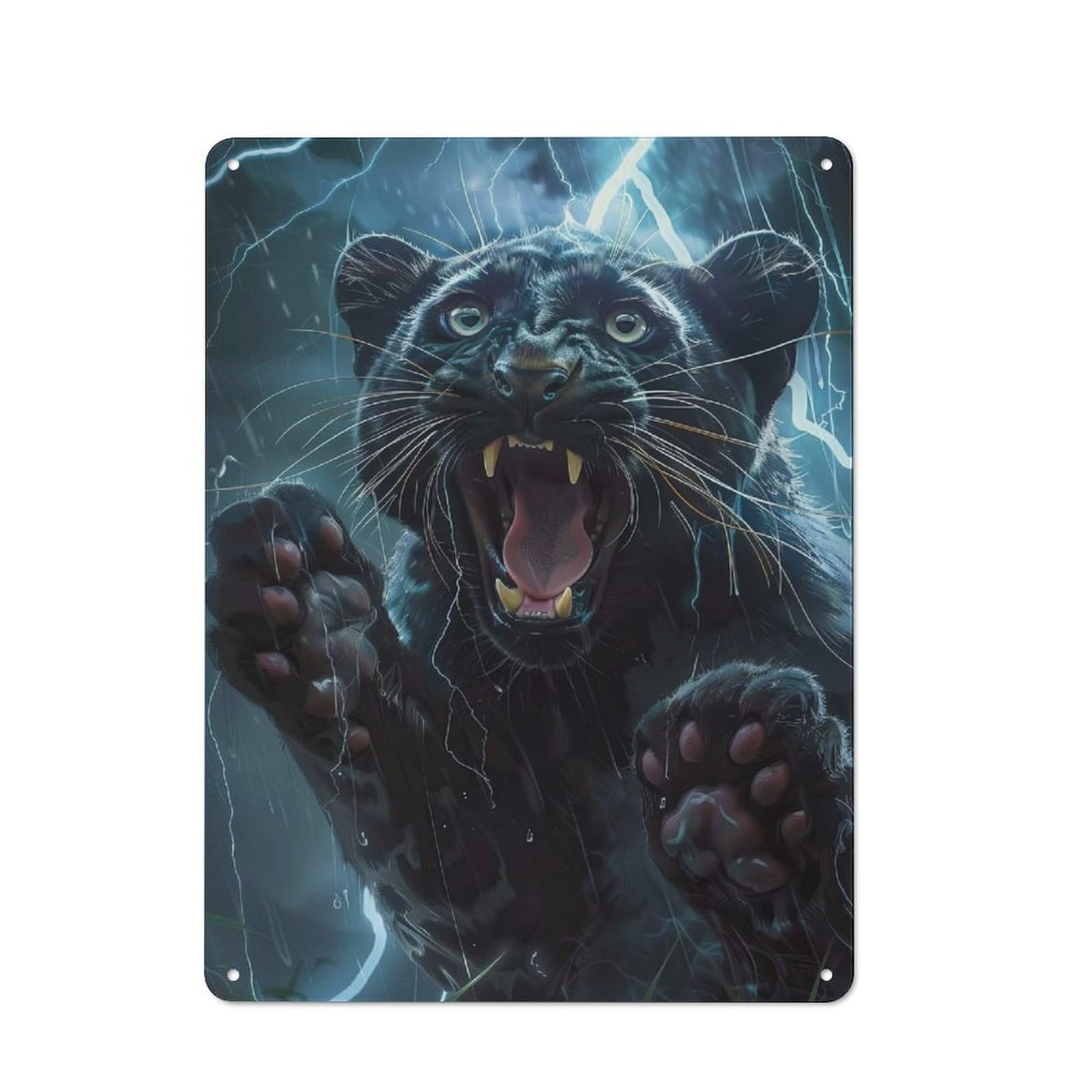 Tin Sign with Panther Lightning Design 40x30cm, Understated Studio Wall Plaque for Hobby Room, Office, Lounge Or Living Room