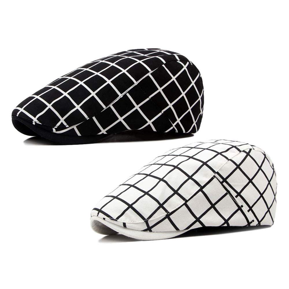 ZLSLZ2 Pack Men's Plaid Cotton Flat Newsboy Ivy Cabbie Golf Gatsby Cap Hat