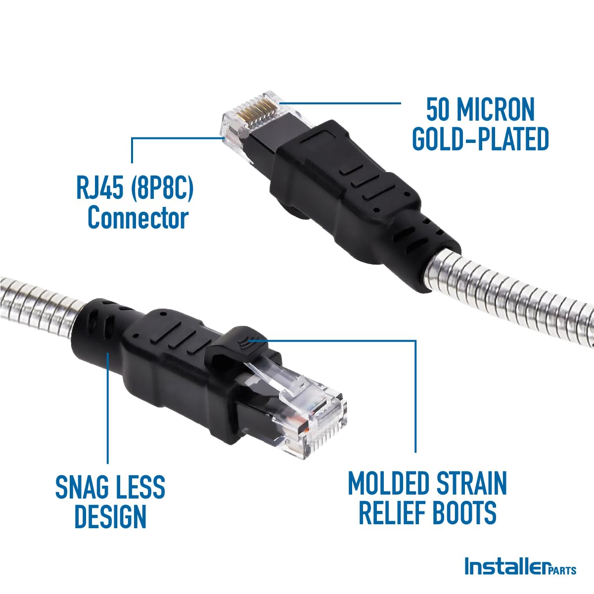 InstallerParts Câble de raccordement blindé en acier inoxydable Cat.6A 24 AWG 7,8 mm de diamètre, extérieur, imperméable, résistant aux UV, durabilité améliorée, 1,5 m, 1,5 m