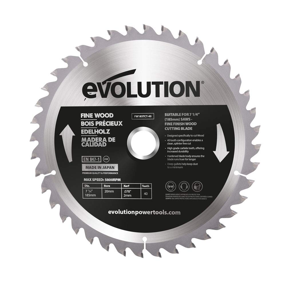 Evolution Fw185tct-40 Fine Wood Mitre/Table Saw Blade 185 X 20Mm X 40T