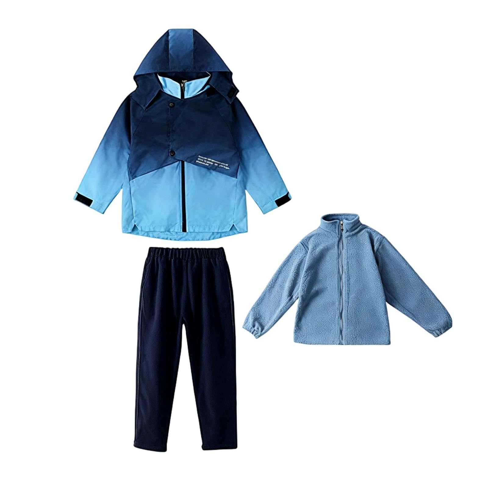 Conjunto Deportivo para Niños y Niñas Chandal Niño 3 Piezas Chaqueta Impermeable con Capucha + Forro Polar Top Cálido + Pantalones Largo con Bolsillos Traje de Exterior a Prueba de Viento Impermeable