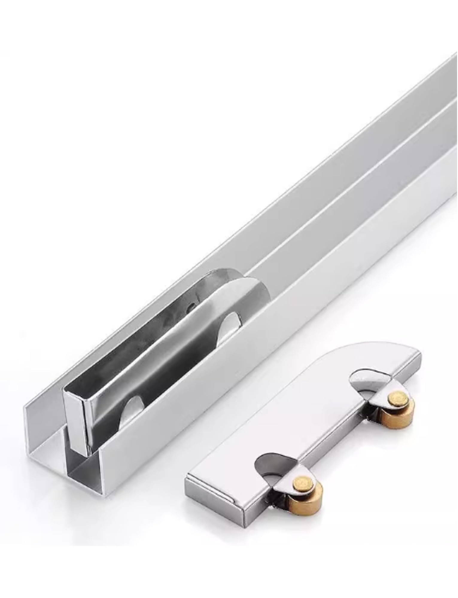 System prowadnic do szklanych drzwi przesuwnych, Prowadnica drzwi przesuwnych z podwójnym rowkiem 3-5 mm Szkło Drewno Aluminium Łożyska ze stali nierdzewnej 50-180 cm(90cm)