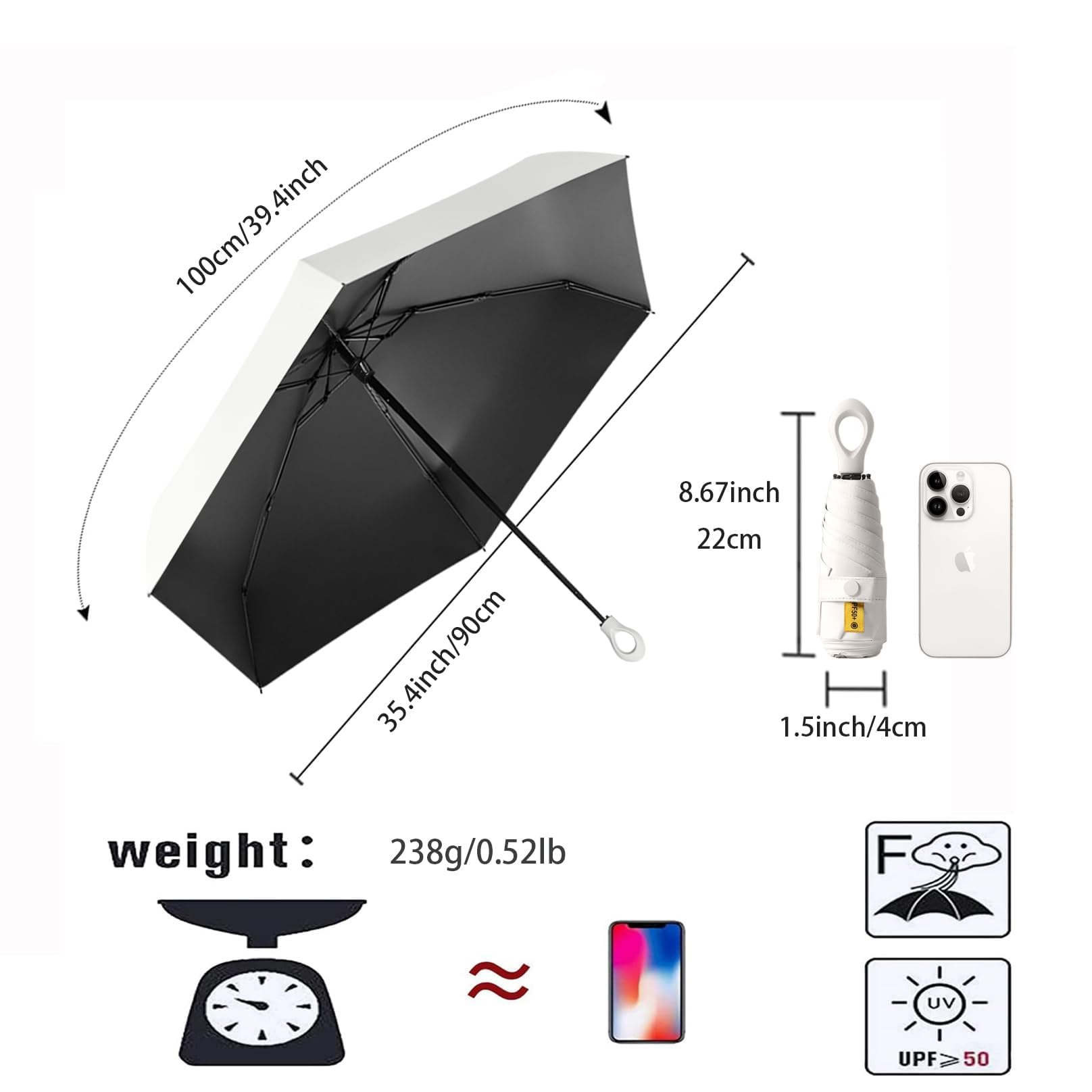 erised's bifrost Mini Parapluie de Poche Pliant de Voyage Protection UV UPF 50/Anti Tempete Ultra Léger et Femme Résistant Aux Compact Portable Umbrella