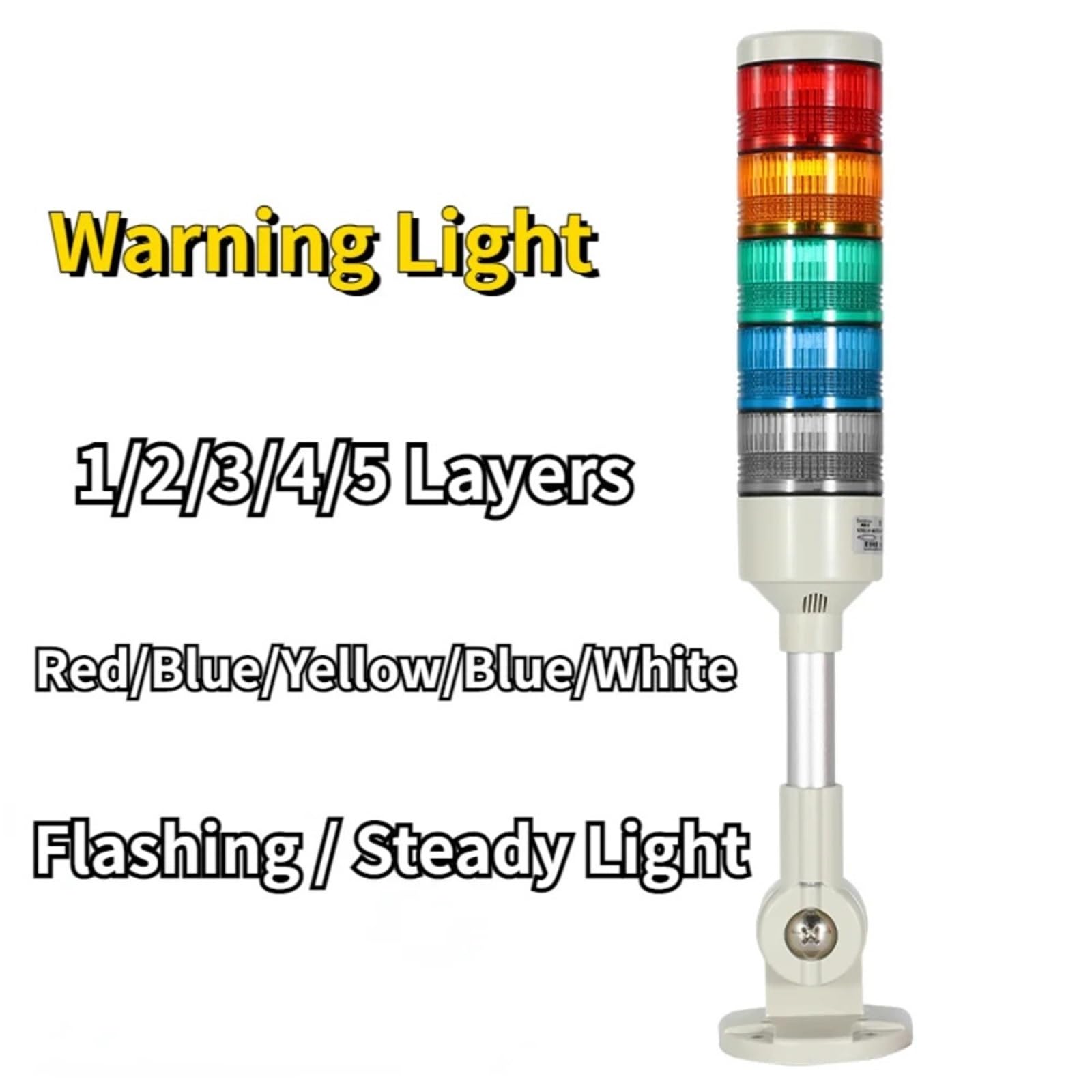 EAMOM LED Alarm Light 5 Layers with Buzzer Flashing Light Beacon Warning Indicator Alert Lamp for Tower Trunk Machinary 12V24V220V(Steady 220V 5 Layer)