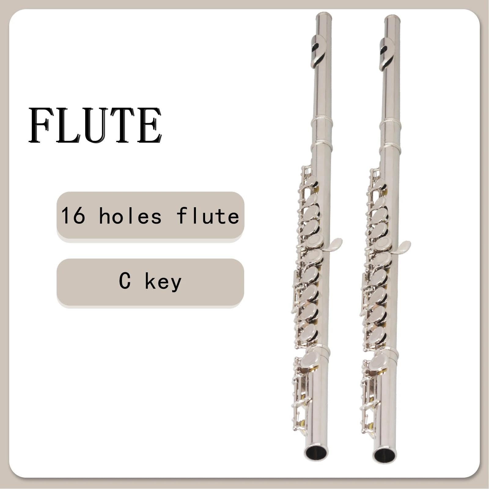 Flauta C De 16 Agujeros Con Llave E Instrumento Viento Madera Profesional Tubo Cuproníquel Cerrado Kit