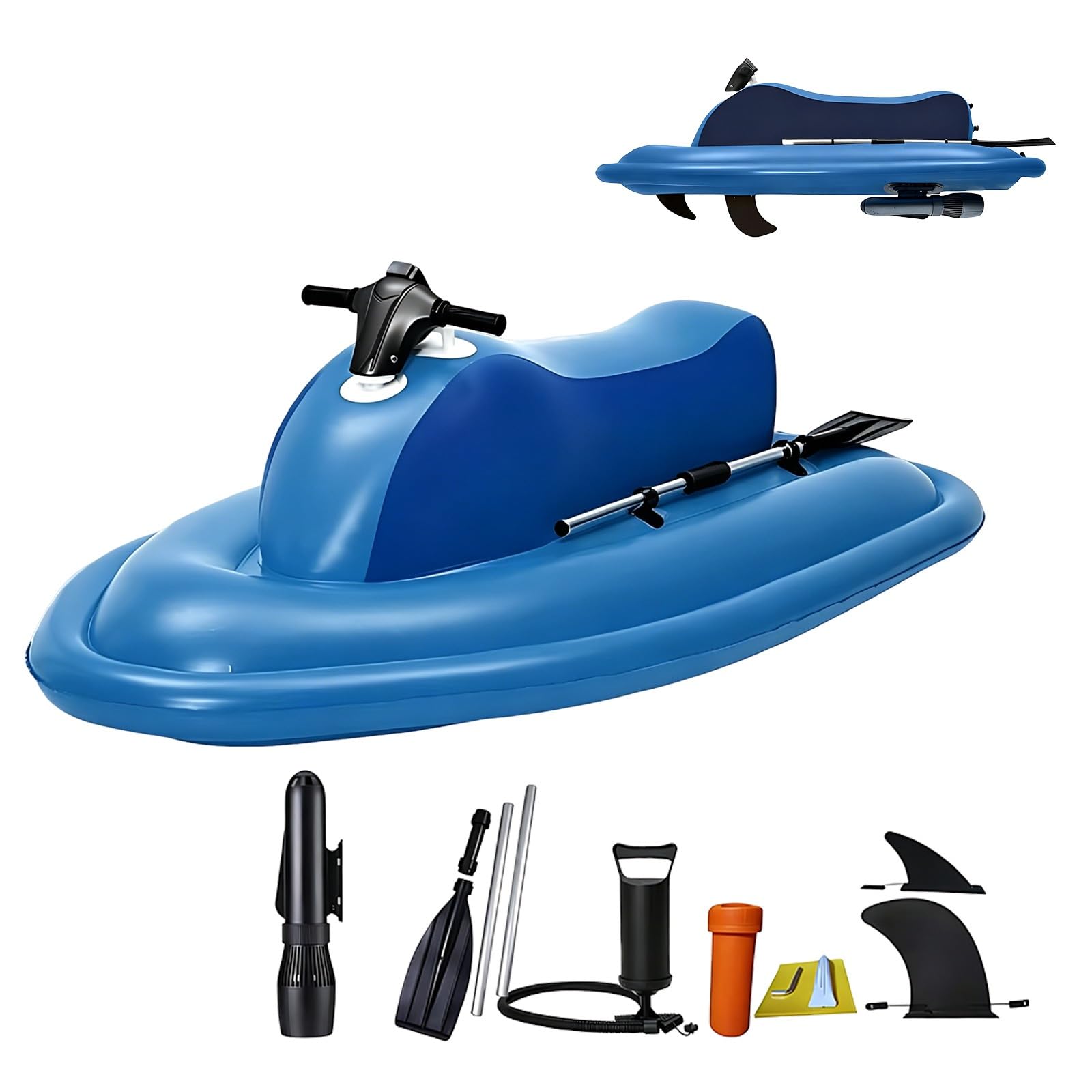 Scooter sous-Marin Électrique 500W et Jet Ski Gonflable pour 2 Personnes Combo, Bateau à Moteur avec Rame Pompe, Flotteur de Piscine Motorisé pour Adultes