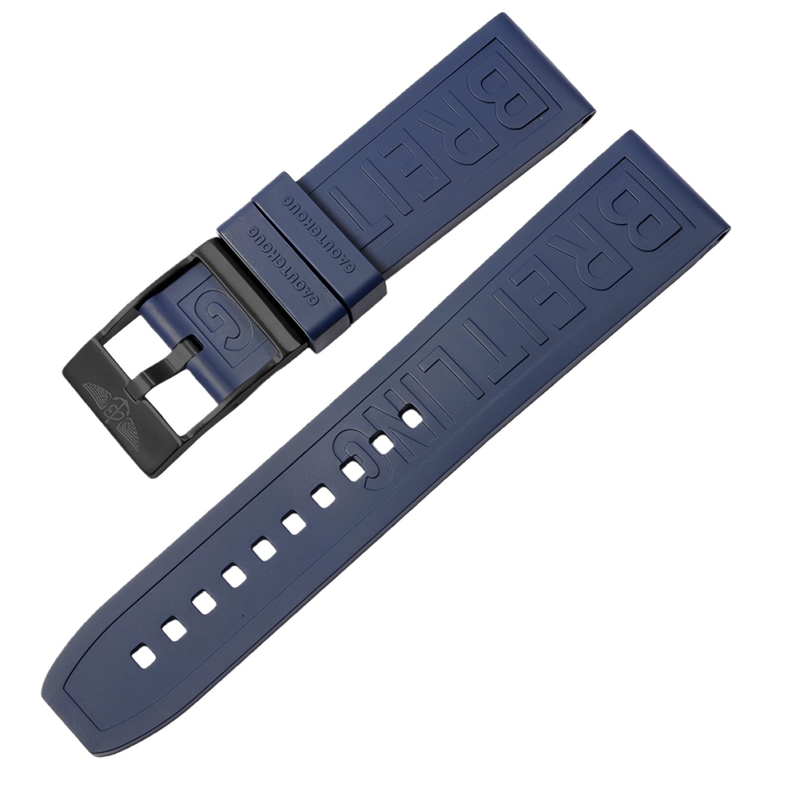 ROUHO Sweatproof Silicone Wristband Replacement Watchband Durable Rubber Watch Strap for Breitling Superocean Avenger-Deep Blue + Black Buckle 22mm