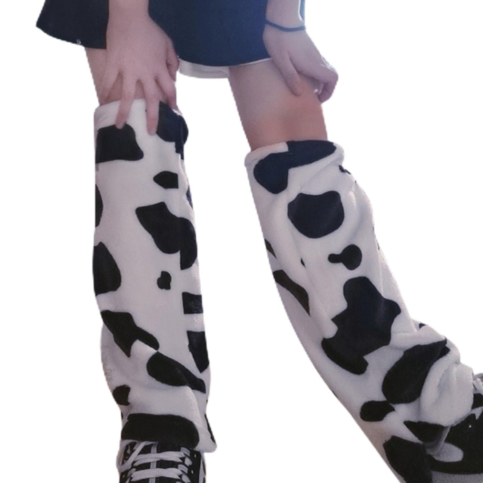 Hredwep Women Winter Plush Leg Warmers Cow Print Foot Cover Socks