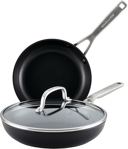 KitchenAid Juego de sartenes antiadherentes de inducción anodizada dura, 3 piezas, negro mate