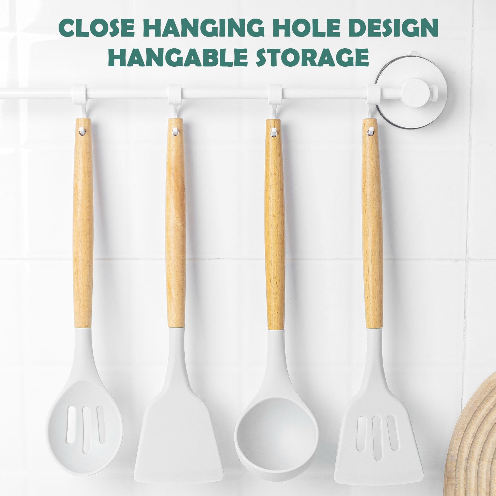 LiangYuanZen Lot De 12 Ustensiles De Cuisine En Silicone Avec Poignées En Bois - Résistants à La Chaleur, Antiadhésifs, Faciles à Nettoyer, Passe Au Lave-Vaisselle