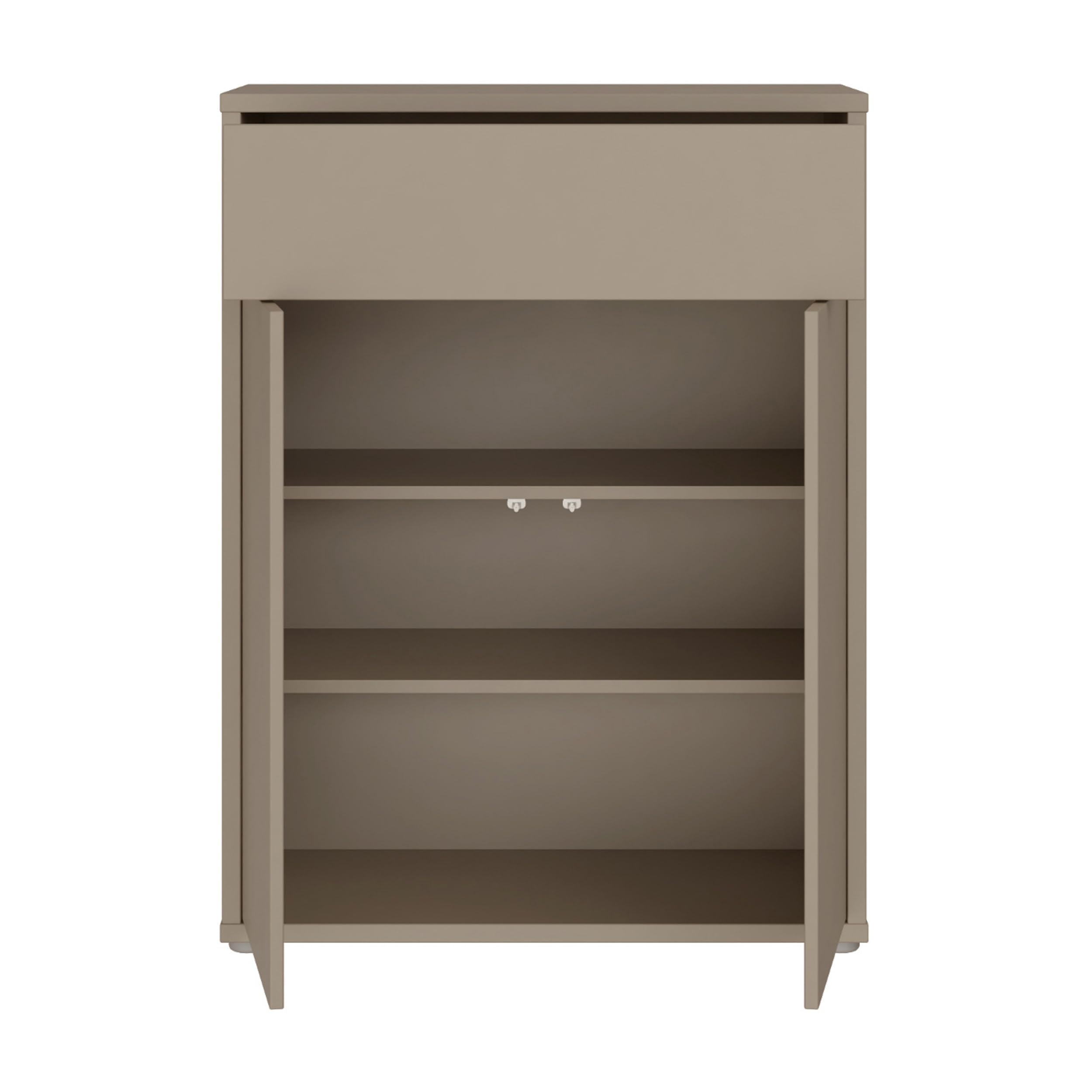 Forte Alice Springs Schuhschrank 70 80, modern-minimalistisch, 2-türig, 1 Schublade, Holzwerkstoff, Taupe, 74,5 cm breit x 99,1 cm hoch x 34,9 cm tief