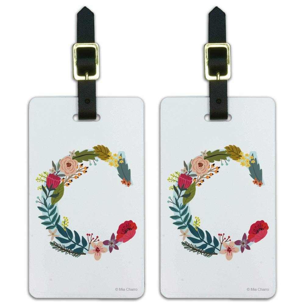 Letter C Floral Monogram Initial Luggage ID Tags Carry-On Cards - Set of 2