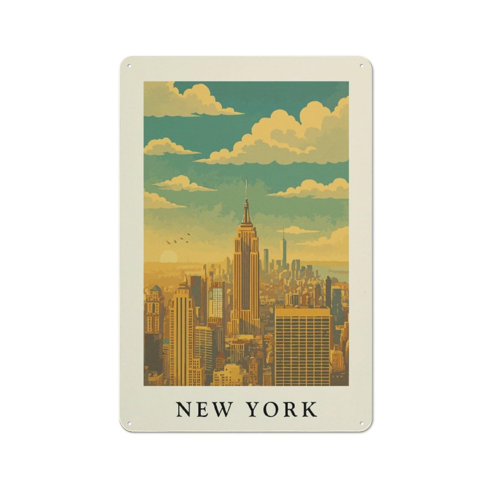 Junmoney Style-3 New York City Skyline Art Print Decorative Tin Plaque 30X20cm, Decorative Novelty Wall Art For Hallway, Home Bar, Garage Or Study