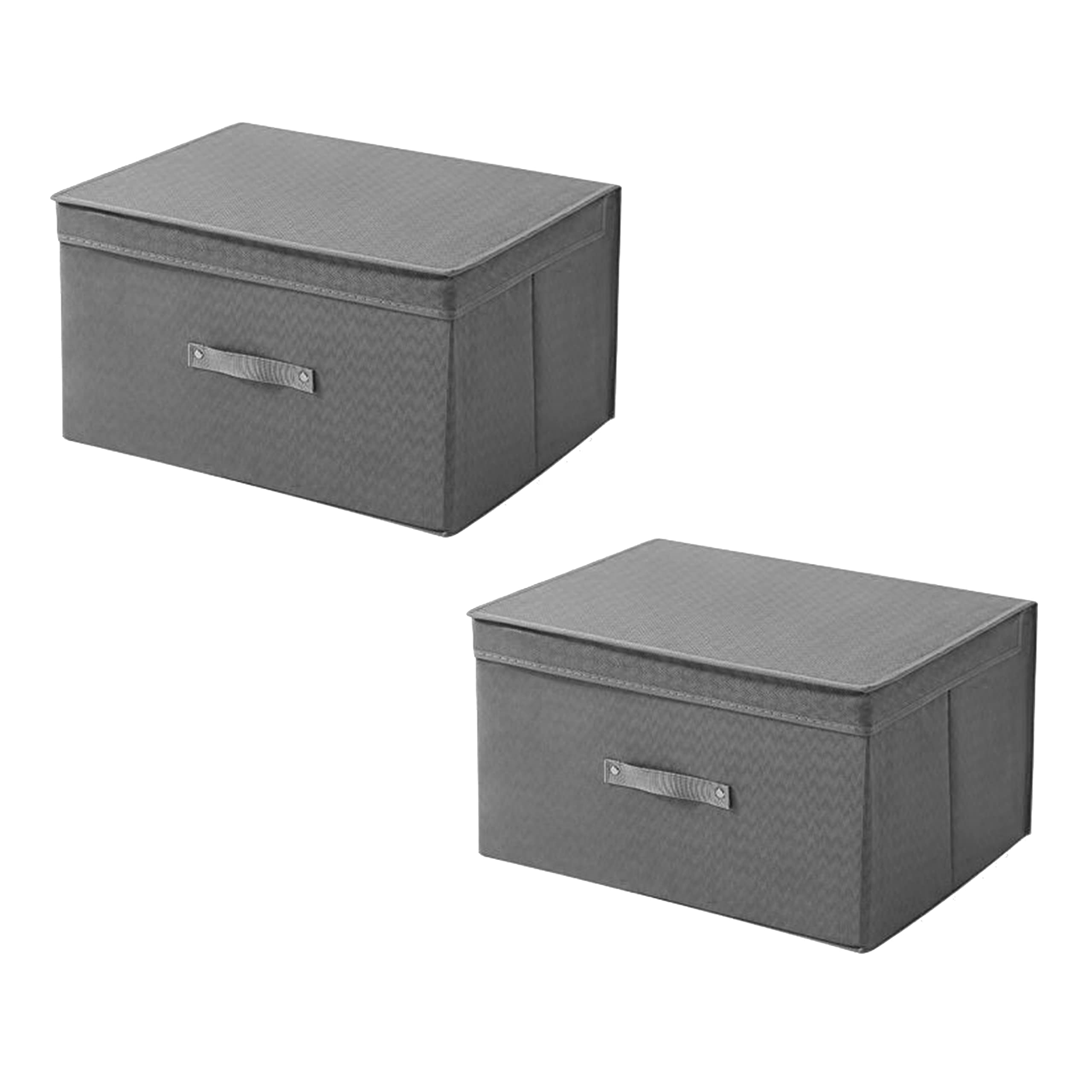 Juego de 2 Cajas de Almacenamiento, Organizadores Plegables con Tapa, Cesta de Almacenamiento de Tela con Asas para Estanterías, Armarios, Habitación, y Oficina, 50x40x30, Gris