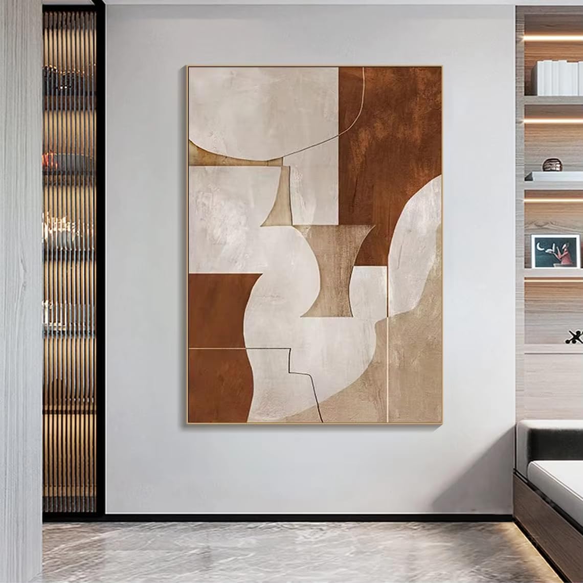 Ihhgnb No Frame Abstract Geometric Earth Tone Harmony Modern Painting Mid Century Canvas Prints Wall Pictures Wabi Sabi Art Posters(70X90cm(26X35in)/No Frame)