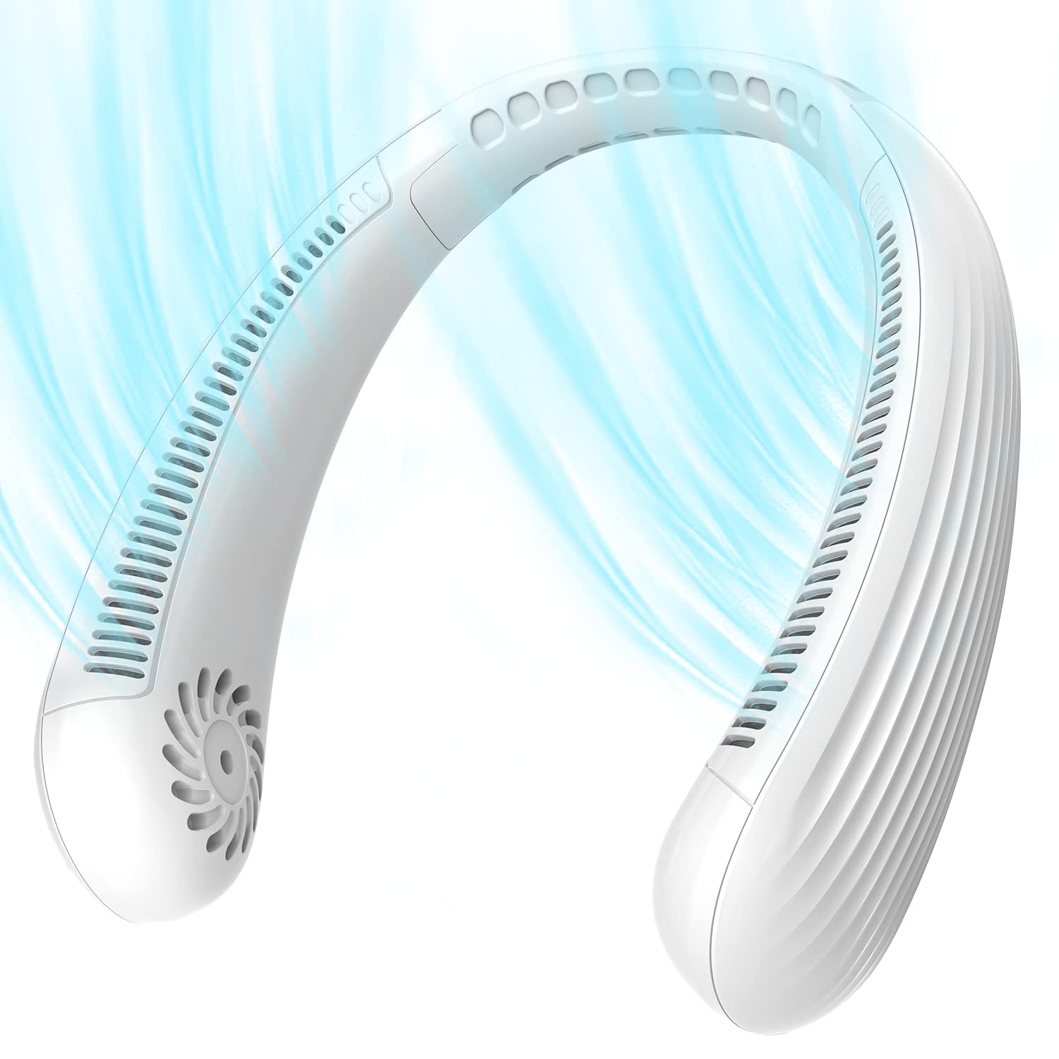 Portable Neck Fan Bladeless Personal Fan 8 Hours 3 Speeds 360° Cooling Quiet and Wearable Hands Free Headphone Design USB Rechargeable Neck Cooler for Travel White