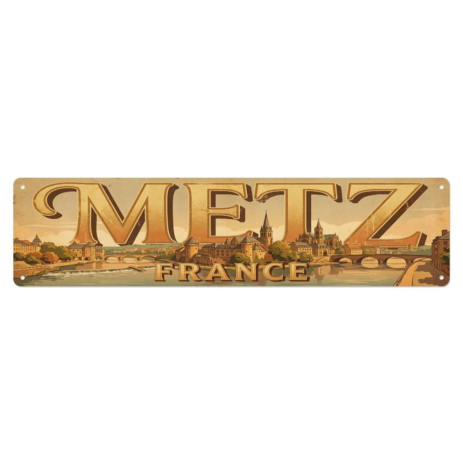 Retro Travel France Metz Metal Tin Sign