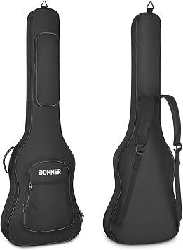 Donner 47 Inch Electric Bass Guitar Case, 0.4 Inch Thick Padding Sponge 600D Ripstop Waterproof Nylon Soft Electric Bass Guitar Gig Bag with 3 Pockets and Back Hanger Loop, Black