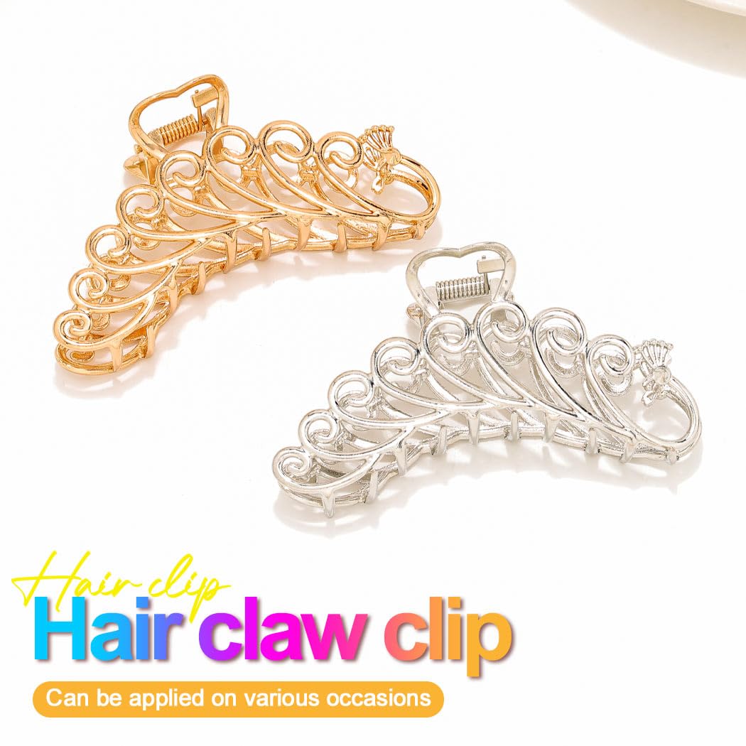 Reaky Peacock Claw Clips Gold Metal Hair Clips Large Hair Clip Hair Accessories for Women, 2 count (Pack of 1) - Image 2