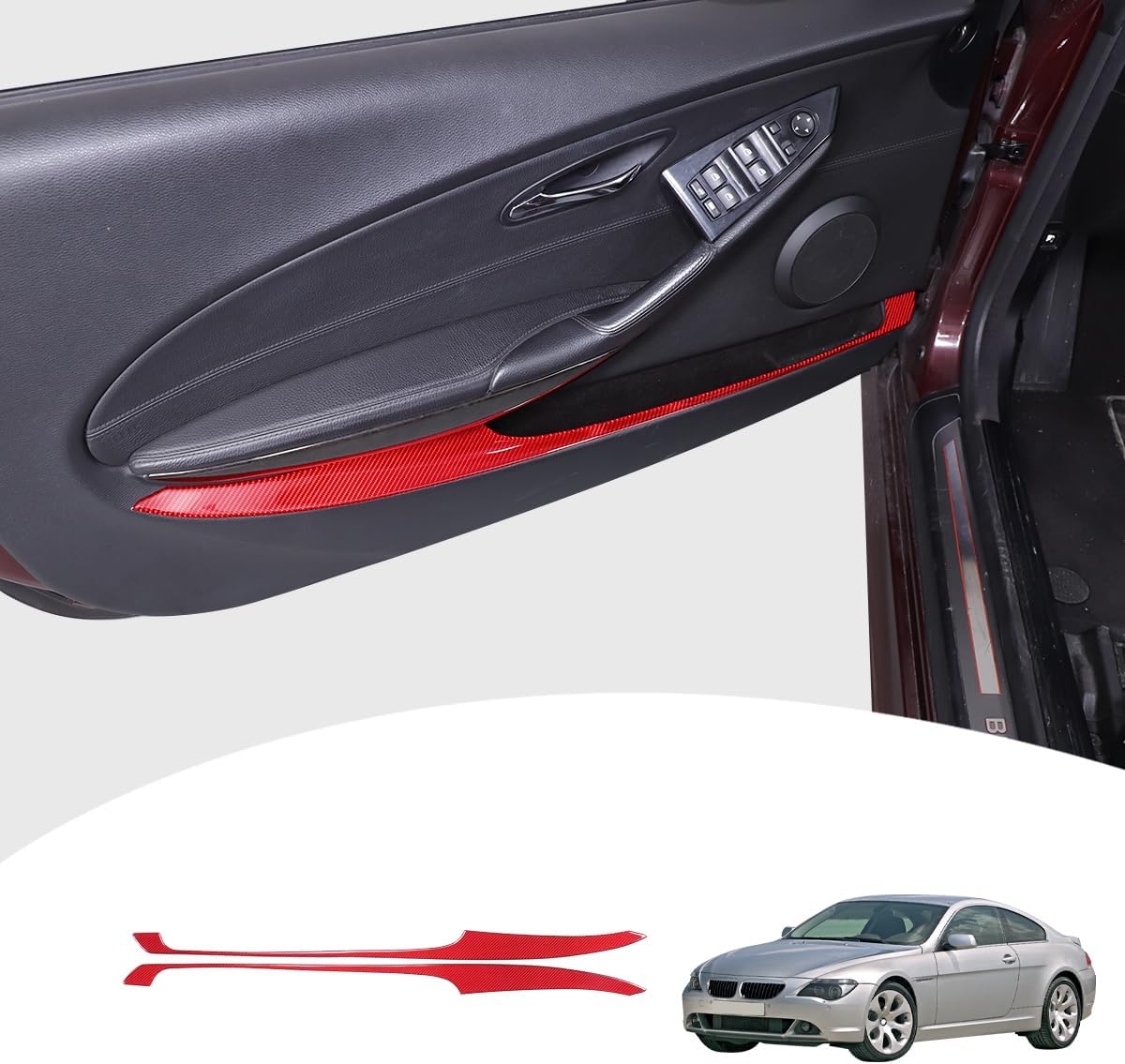 Soft Carbon Fiber Car Interior Door Panel Trim Anti Kick Sticker For BMW 6 Series Coupe E63 E64 2004-2009 Inner Door Trim Cover,Auto Door Decoration Panel Accessories (Black, Style A)