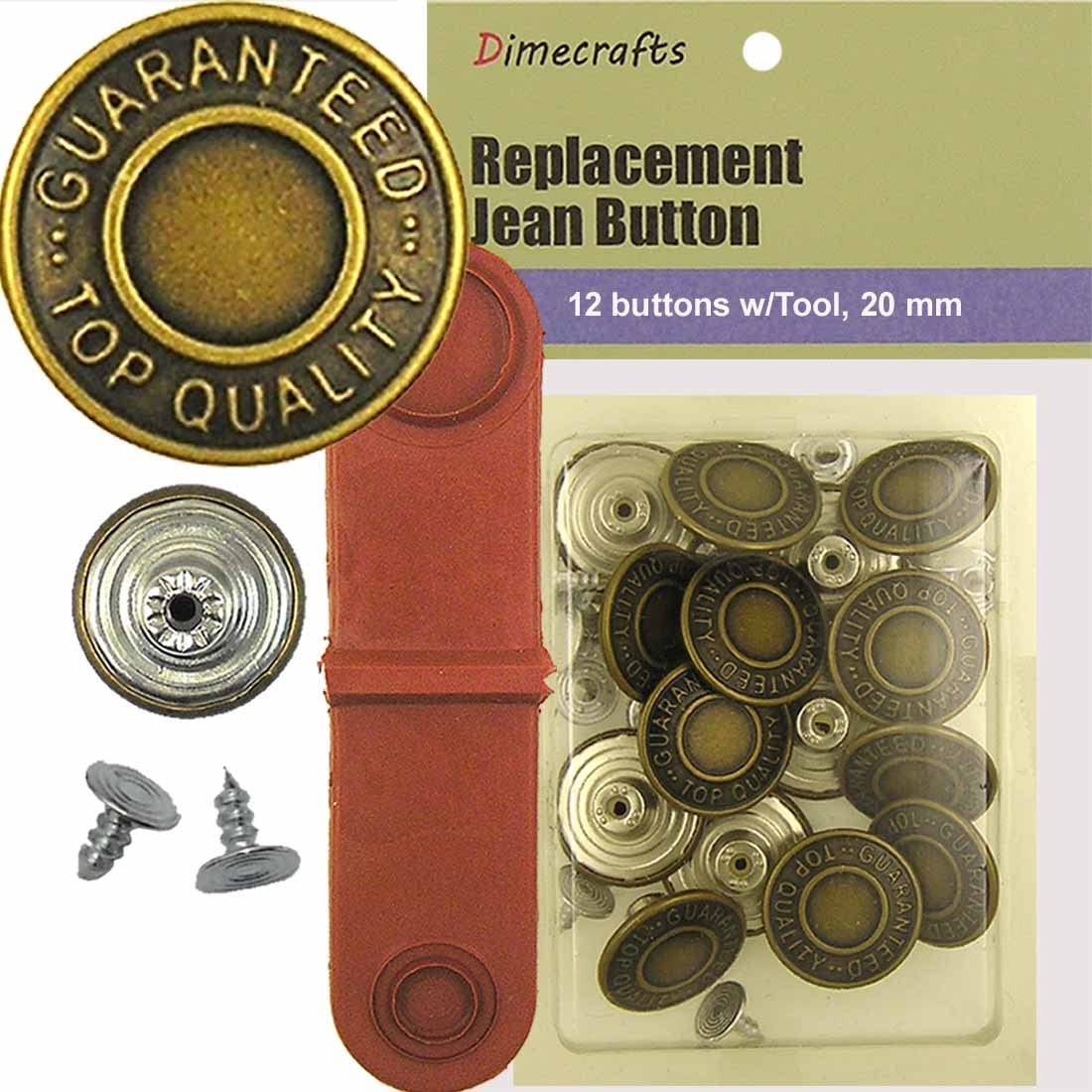 20 mm No-Sew Jean Tack Buttons w/Tool (CD114)