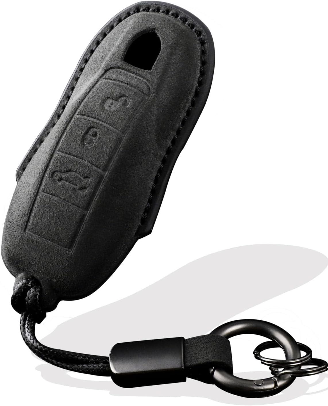 for Porsche Key Fob Cover with Keychain Fit for Panamera,Cayenne,Macan,Boxster,Cayman,718,911,918,92a,970,981,991, Smart Keys Case Protector Suede (Black, Style B)