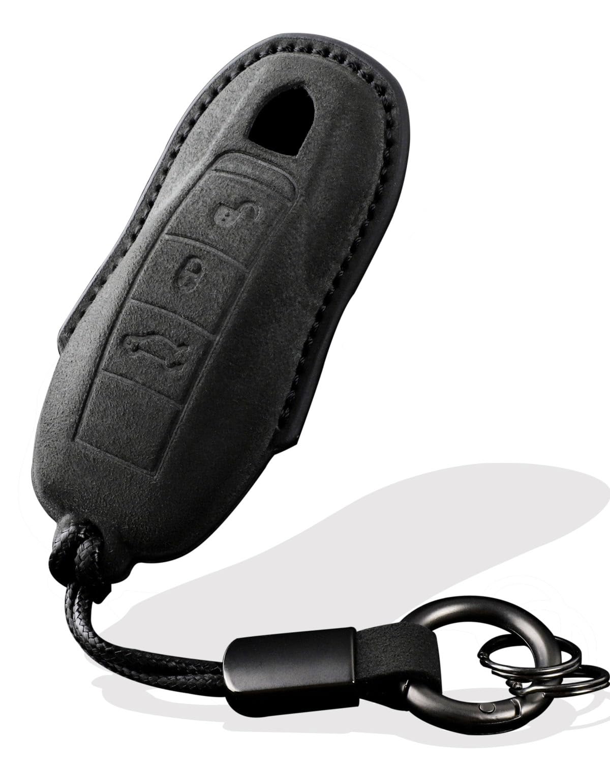 for Porsche Key Fob Cover with Keychain Fit for Panamera,Cayenne,Macan,Boxster,Cayman,718,911,918,92a,970,981,991, Smart Keys Case Protector Suede (Black, Style B)