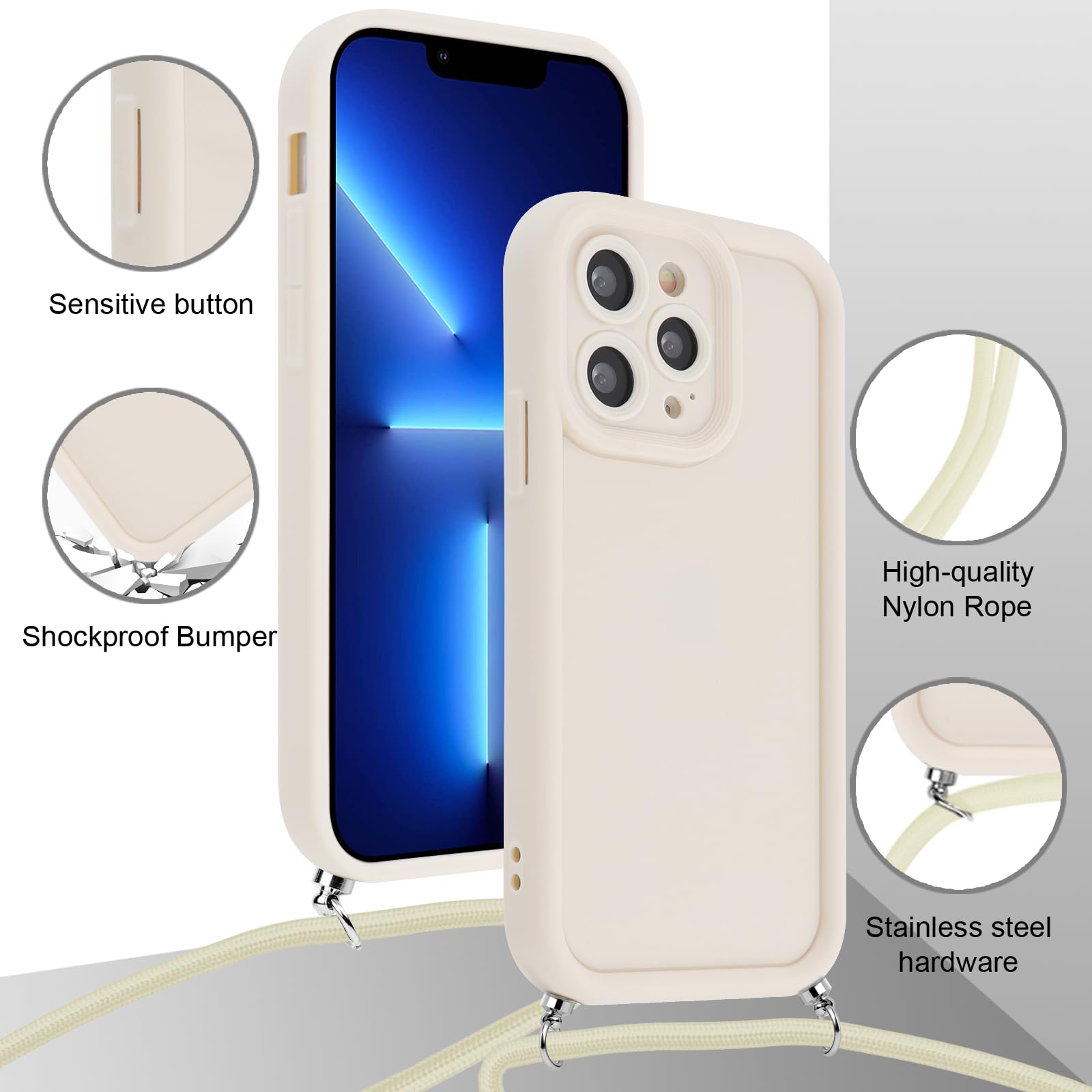 Catena del telefono cellulare per iPhone 14 pro 6.1 pollici, custodia