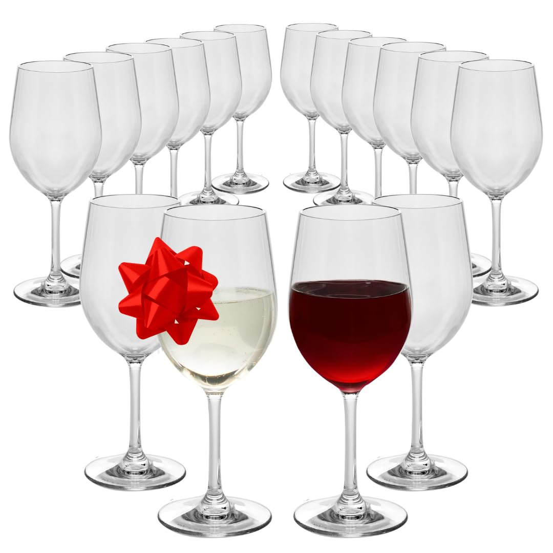Copas de vino irrompibles de 12 onzas (juego de 16), 100% tritan, inastillables, reutilizables, aptas para lavavajillas, vasos para interiores y exteriores, gran regalo de inauguración de la casa,