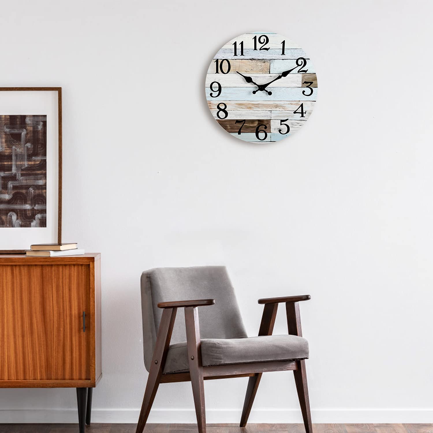 Wall Clock - 10 Inch Silent Non-Ticking Wooden Wall Clocks Battery Operated - Country Retro Rustic Style Decorative for Living Room Kitchen Home Bathroom Bedroom