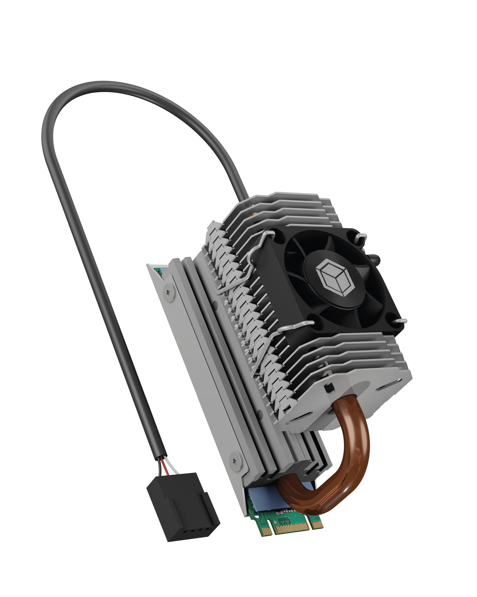 ICY BOX M.2 Heatpipe Cooler with 30 mm Fan Height for M.2 SSD (2280), Aluminium, Silver, IB-M2HSF-705, black