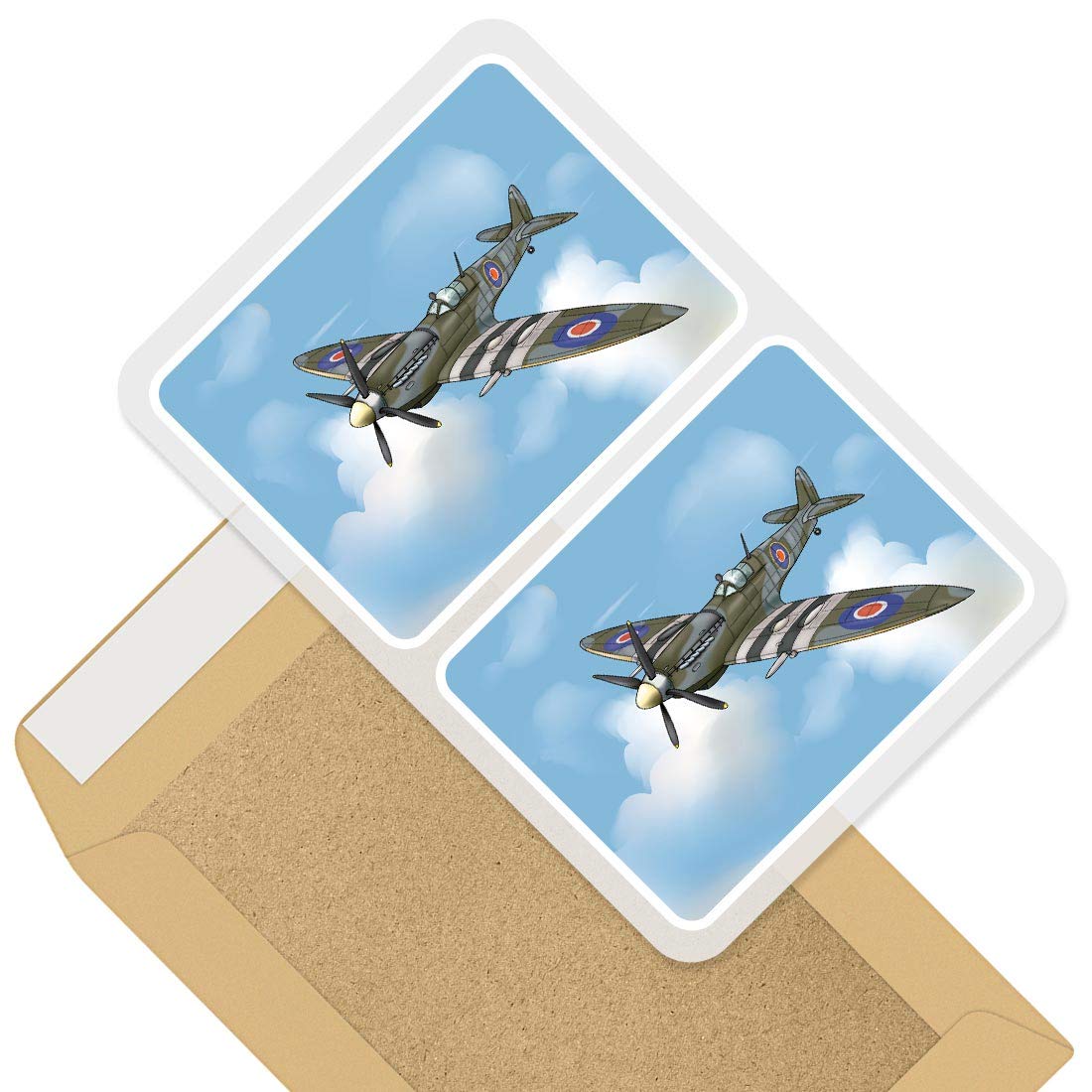 Rectangle Stickers (Set of 2) 10cm - Spitfire World War Fighter Plane Decals for Laptops,Tablets,Luggage,Scrap Booking,Fridges, 46328