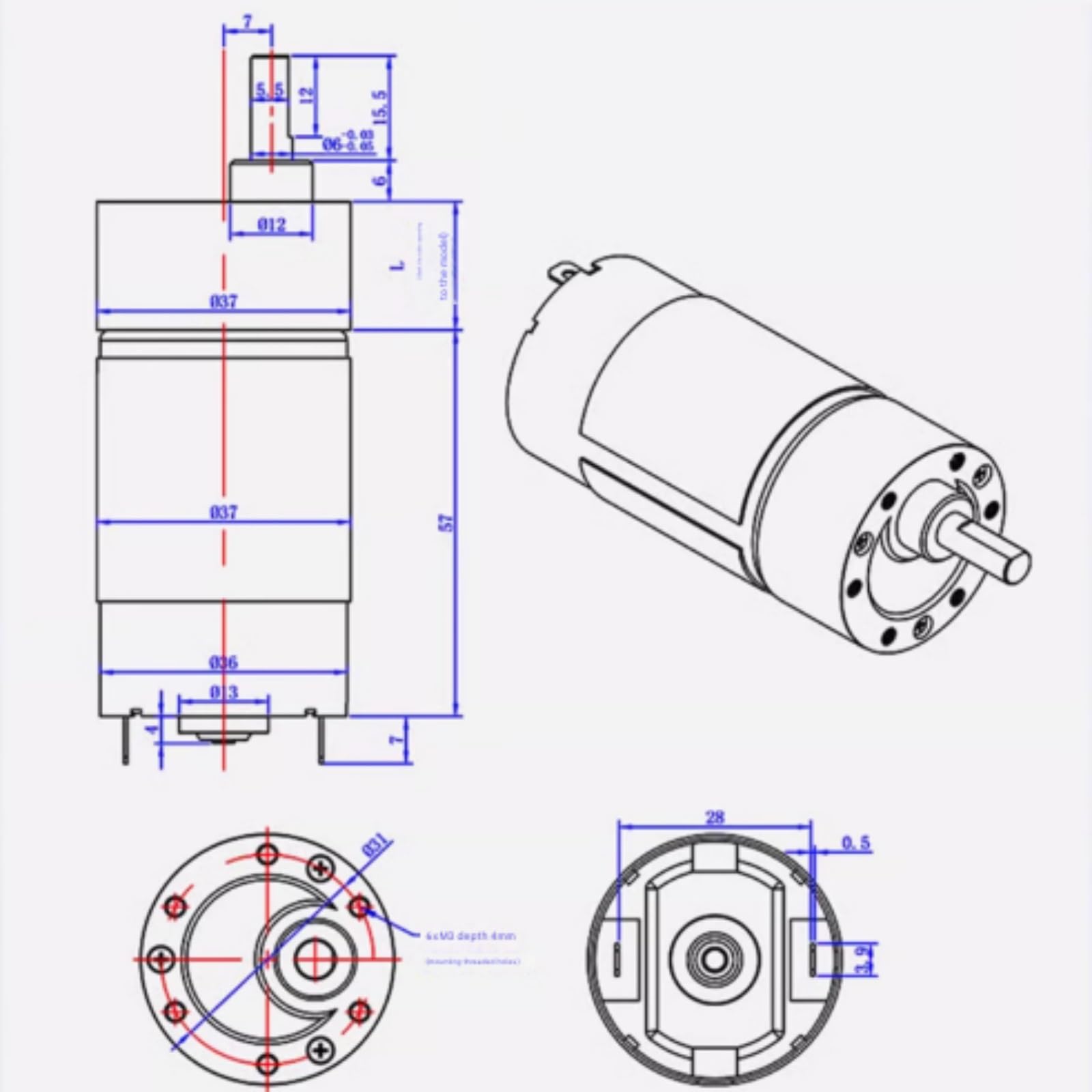 Getriebemotor mit Drehmoment, 12/24V, 555-Gleichstrommotor, 7 U/min bis 960, langsame Geschwindigkeit, 37 mm Reparaturteil(24V 107RPM,Package B)