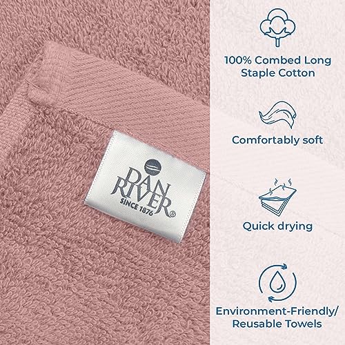 Image of DAN RIVER Bath Towels Set of 4, 27 x 54 Inches, 100% Cotton, Larger & Lighter Weight, Quicker to Dry, Super Soft and Absorbent, Ideal Cotton Towels for Daily Use, Dusty Rose