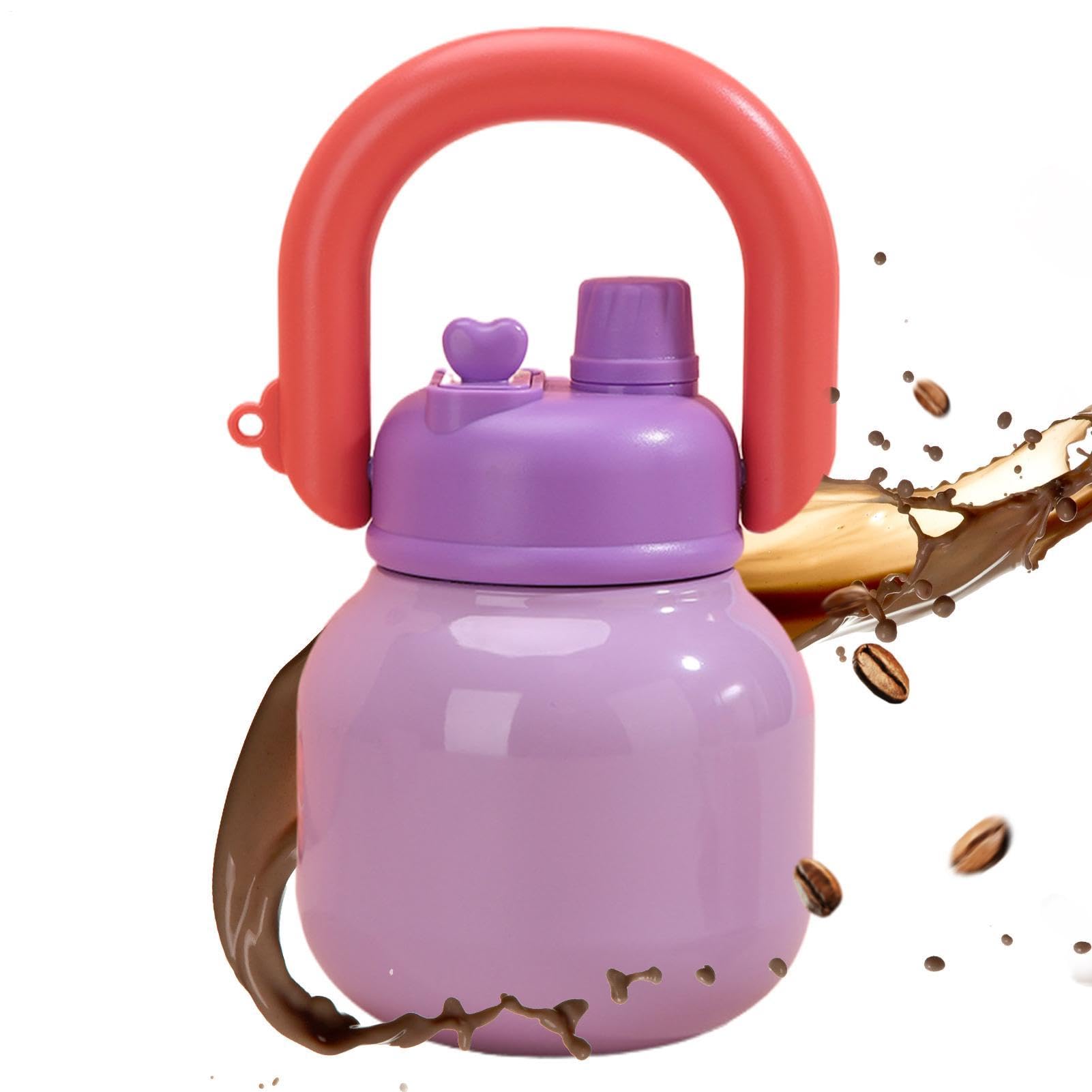 Borraccia in acciaio inox, 650 ml, a prova di perdite, con maniglia per il trasporto, borraccia termica in acciaio inox per escursioni, picnic, ragazze, adolescenti, bambini, scuola, campeggio