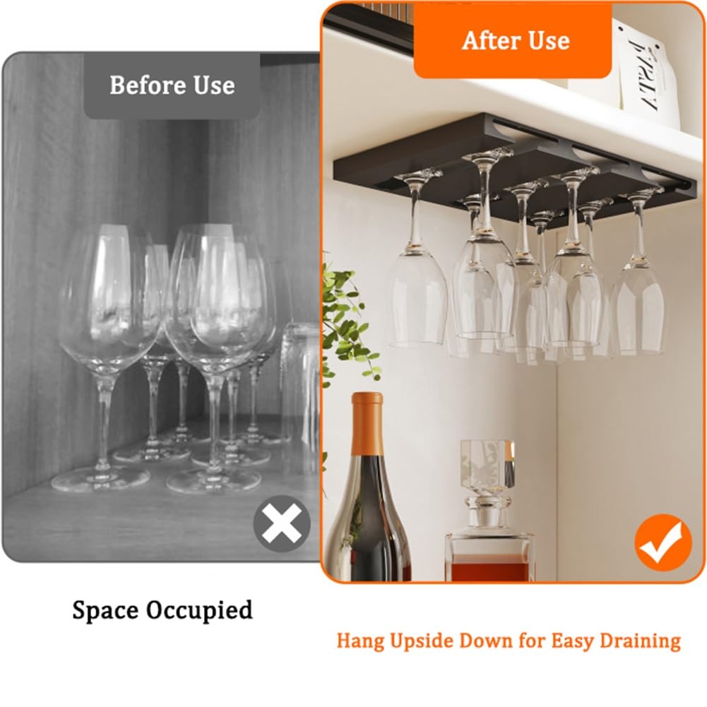 Portabicchieri Da Vino Sotto Mobile - 3 File Nero 32.3x27x5 Cm Per Bar Casa