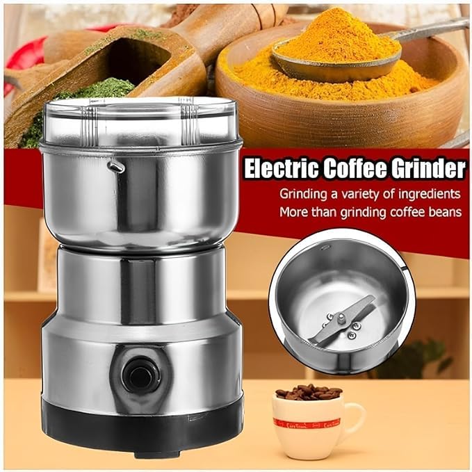 Image of NEW Nima Electric Coffee & Spice Grinder - 300W Stainless Steel | Multipurpose Mini Grinder for Coffee Beans, Spices, Nuts, Seeds, Grains & Herbs | Portable Kitchen Appliance (Dry Use Only)