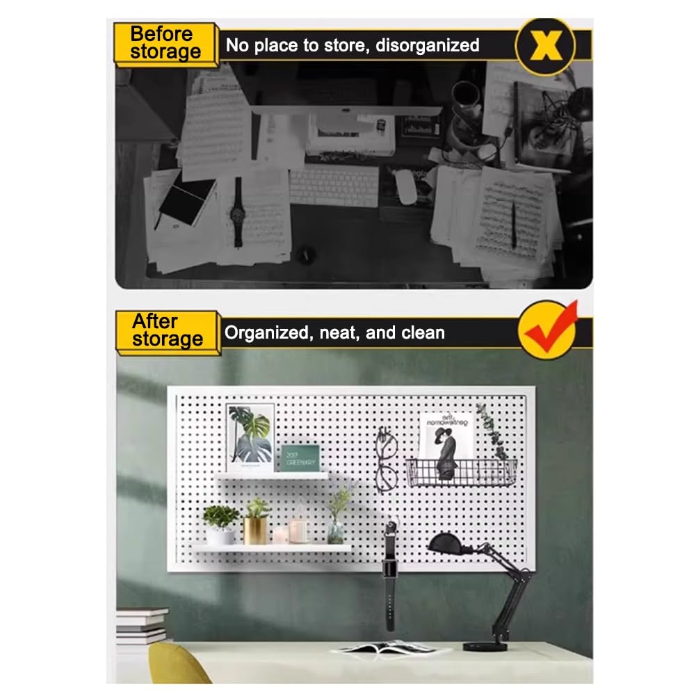 Zfmnoyev Pannelli Da Parete In Metallo Forato, Pannello Forato Per Garage Con 10 Ganci, Kit Combinato Per Organizzare Gli Oggetti, Per La Stanza Dei Lavoretti(100x30 cm)