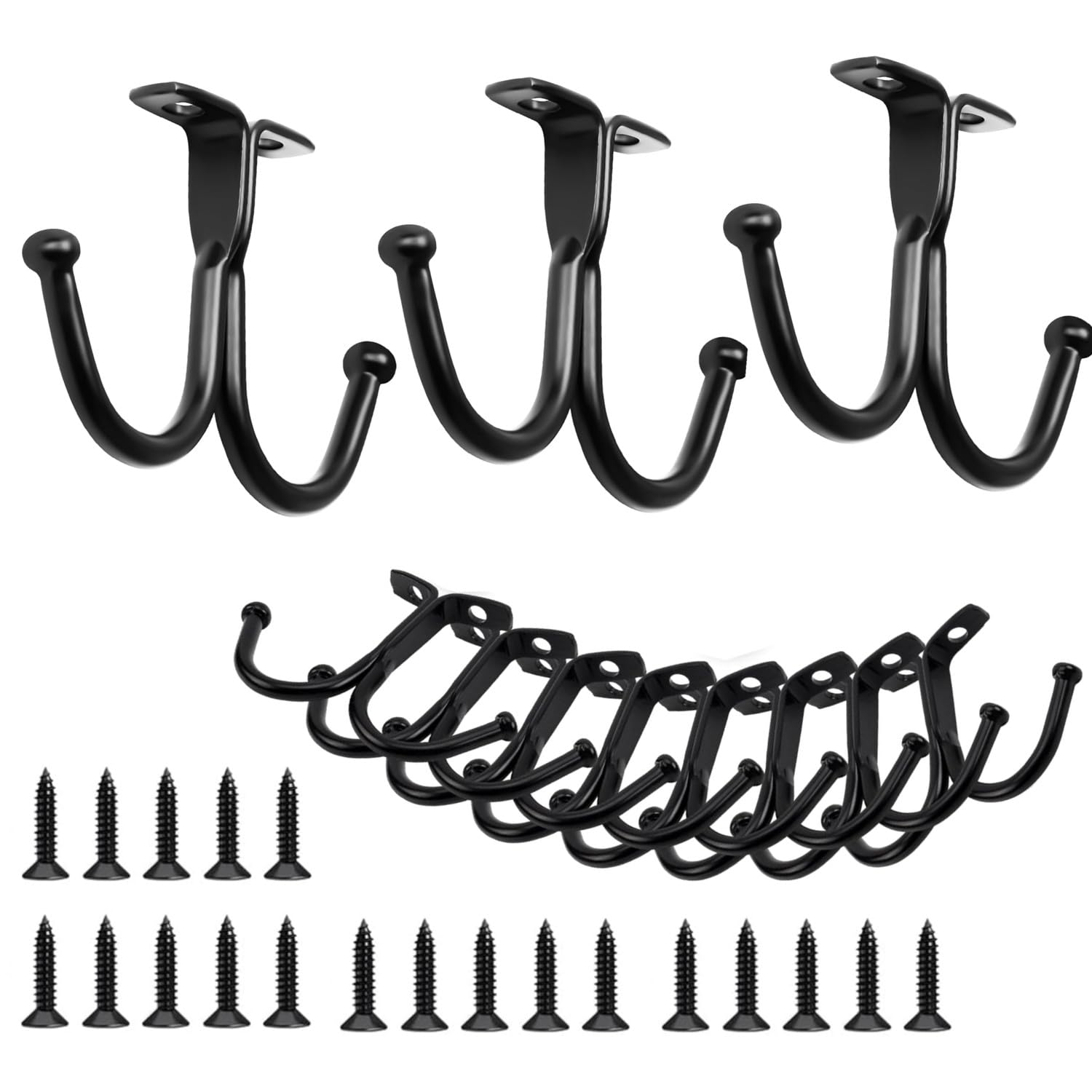 10 Pcs Under Cabinet Mug Rack, Top Mounted Mug Holder Shelf Hangers with Double Hooks, Metal Under Shelf Cup Storage Display Drying Rack for Kitchen, Tea & Coffee Glasses Organiser with Screws